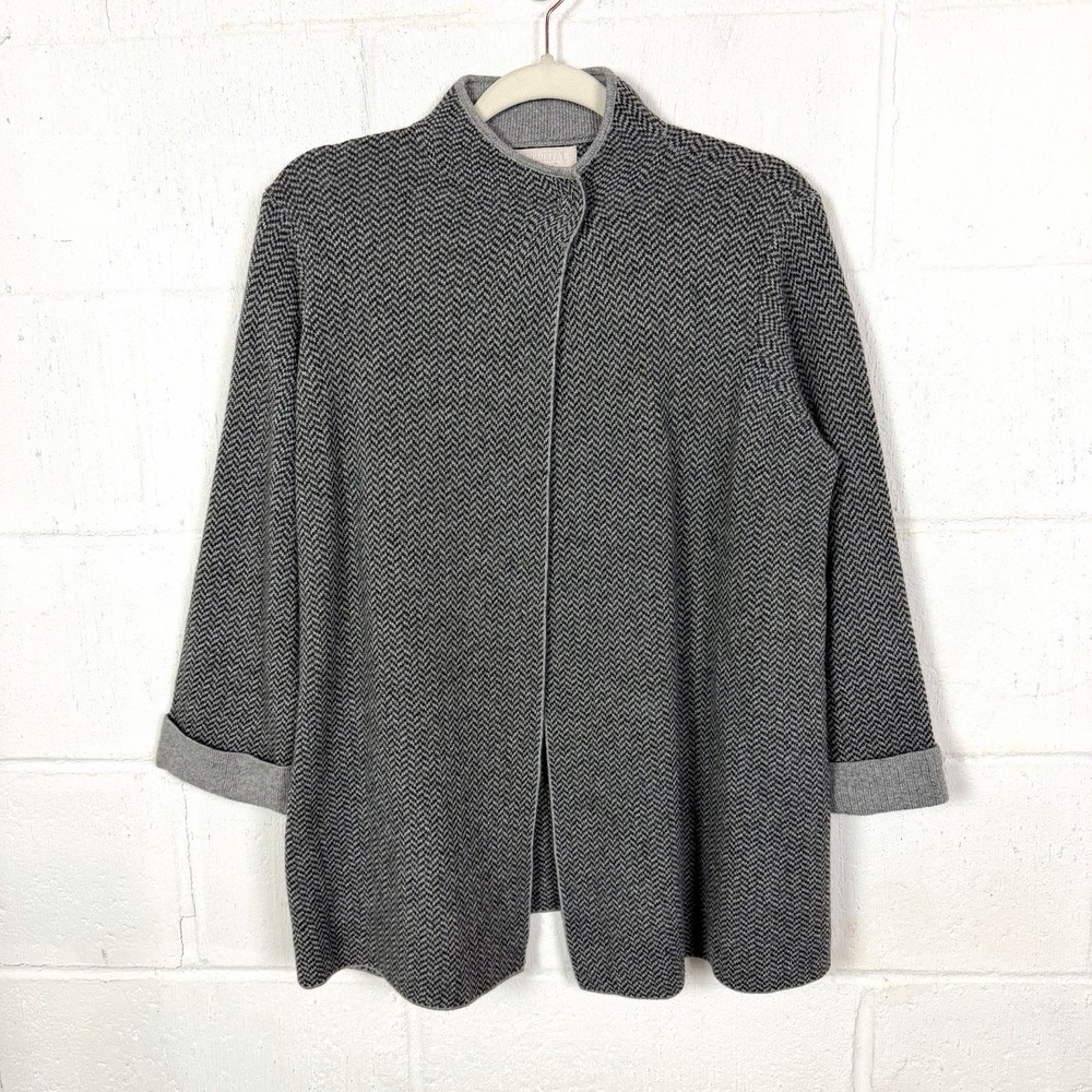 Bendetta B Wool Cashmere Blend Cardigan Size M Grey Herringbone Italian Luxury